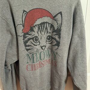 Gray Cat Christmas Sweatshirt- meowy christmas